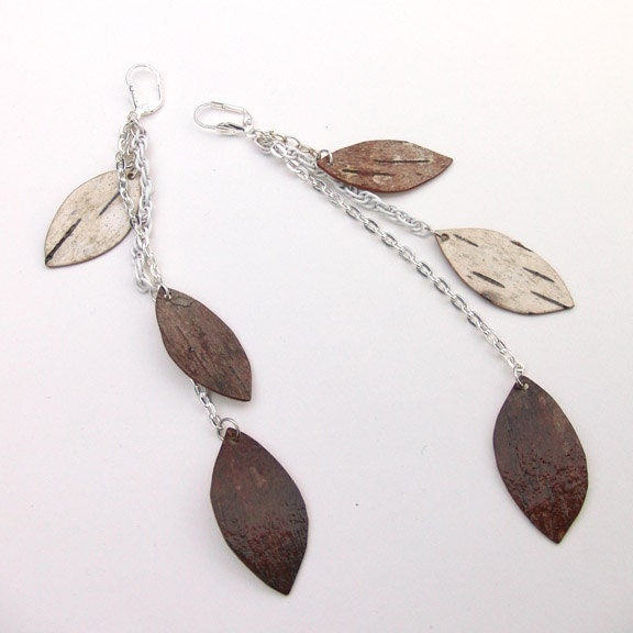 Birch bark earrings, White silver white