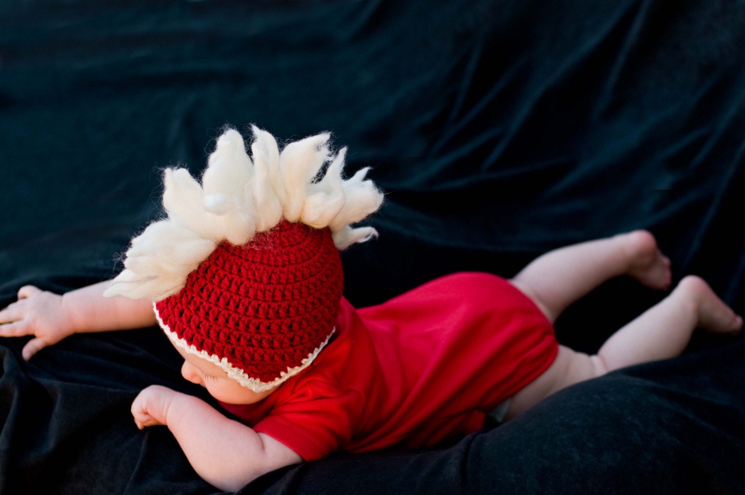 Mohawk Hat, Baby Photo Prop, Super Cool Beanie with earflaps Red and White