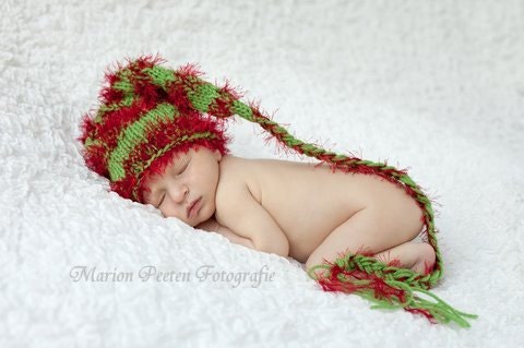 Green and Red Stocking Newborn Baby Hat Photo Prop, Perfect for your Holiday Season Pictures, Image by Stacey Van de Kemp