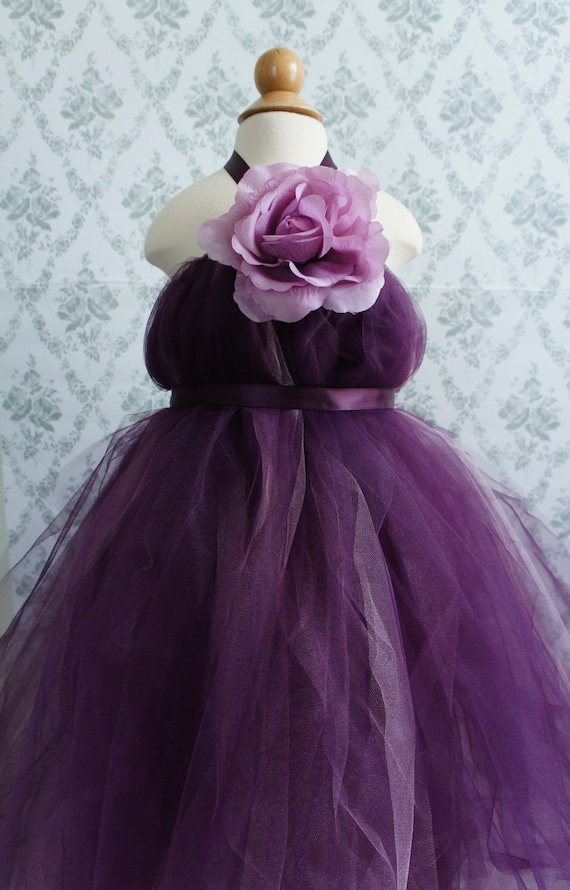 Beautiful Flower Girl Tutu Dress, Photo Prop, in Deep Purple,  with Delicate Oversized Purple Flower
