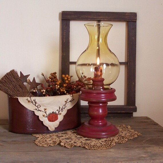 Vintage Colonial Hurricane Candle Lamp / Amber Glass by Sawdusty