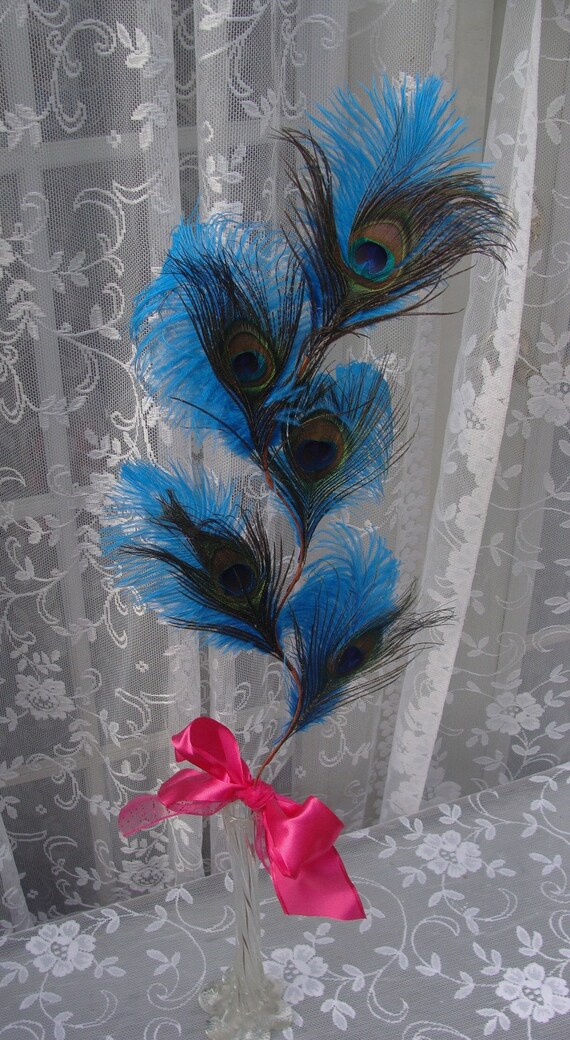 Peacock And Ostrich Feather Centerpiece In Your Choice By Ivyndell