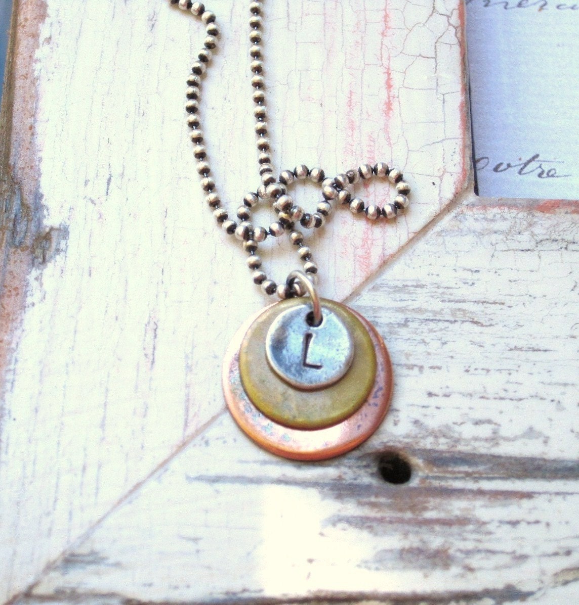Mixed Metal Monogram Necklace ... Custom Initial Jewelry ... Hand Stamped Necklace ... Personalized Necklace ... Initial Necklace
