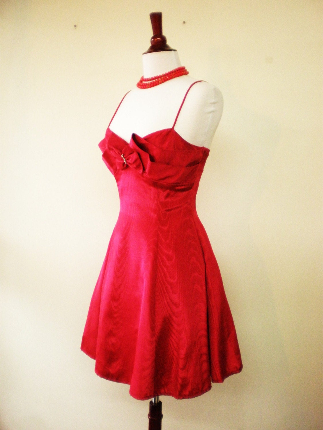 UNDER 20 SALE...80s FLIRTY RED Prom Party Dance by pintuckstyle