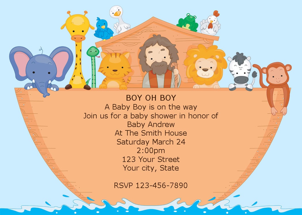 Boy Noah's Ark Printable Baby Shower Invitations DIY Digital Image