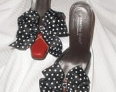 Black & White Polka Dot Shoe Bows Stick On's w/ Rhinestone Shoe Accessories for High Heels, Flat, Bridal Party, Women Shoes, Not Shoe Clips