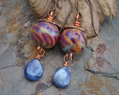 Handmade Tie Dye Lampwork and Kyanite Drop Earrings