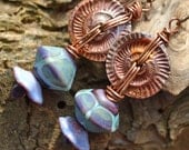 Copper Ammonite Discs and Lampwork Glass Earrings
