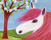 Horse Painting, Children Decor, Animal Painting, Nursery Art Print on Wood