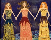 Friendship Friends Whimsical Art Painting Print on Wood