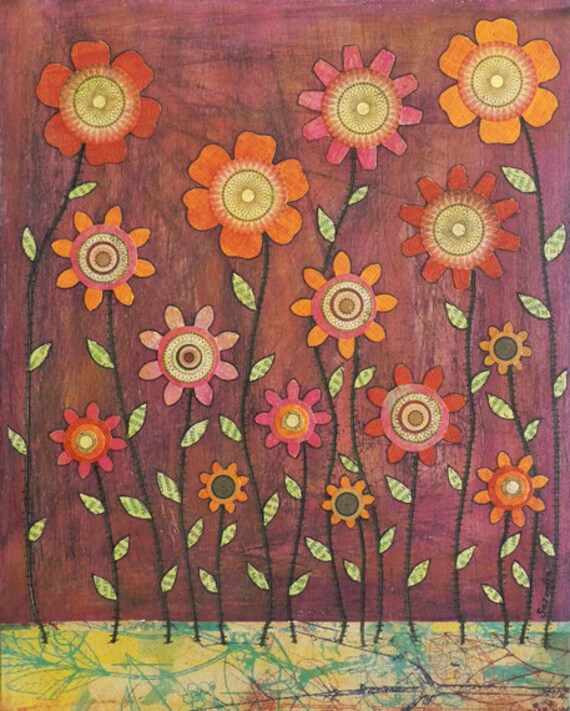 Mixed Media Painting Flower Collage Art Print by Sascalia on Etsy