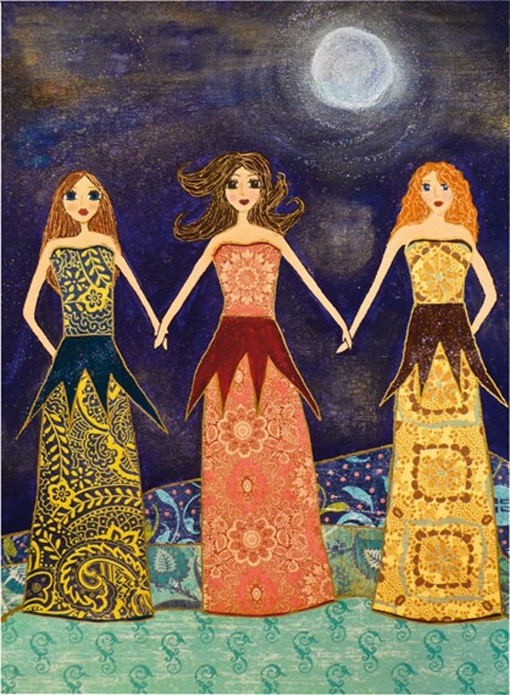 Friendship Sisters Painting Art Print Block BFF Best Friends Gift - Together they were strong