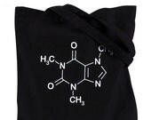 Coffee Lovers Tote Bag - Caffeine Molecule on a Black Canvas Tote Bag