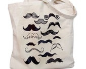 Canvas Tote Bag - Mustache Collection Print on a Natural Canvas Bag