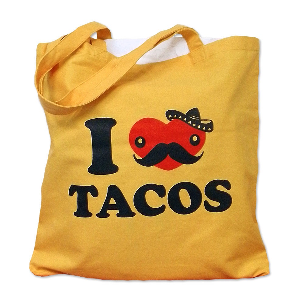 Tote Bag - I Love TACOS Print on a Yellow Tote Bag