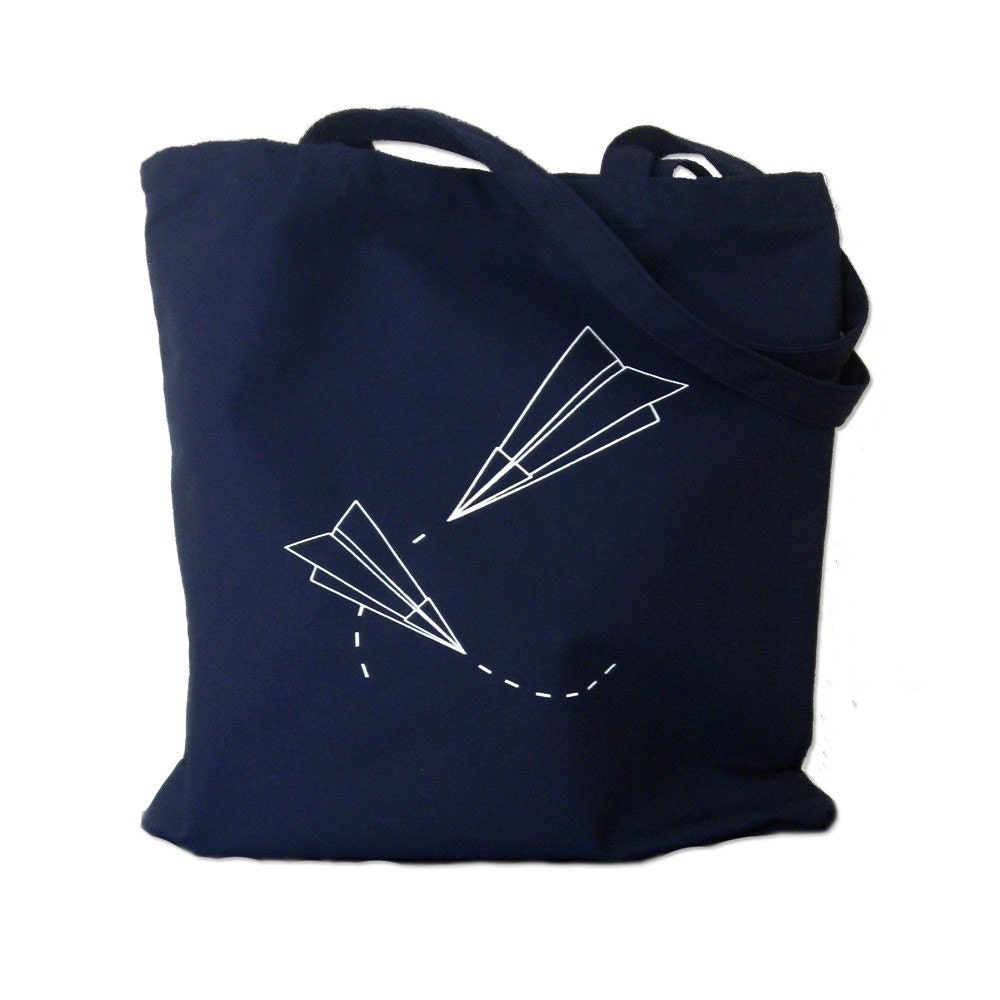 Canvas Tote Bag - Paper Planes Print on Navy