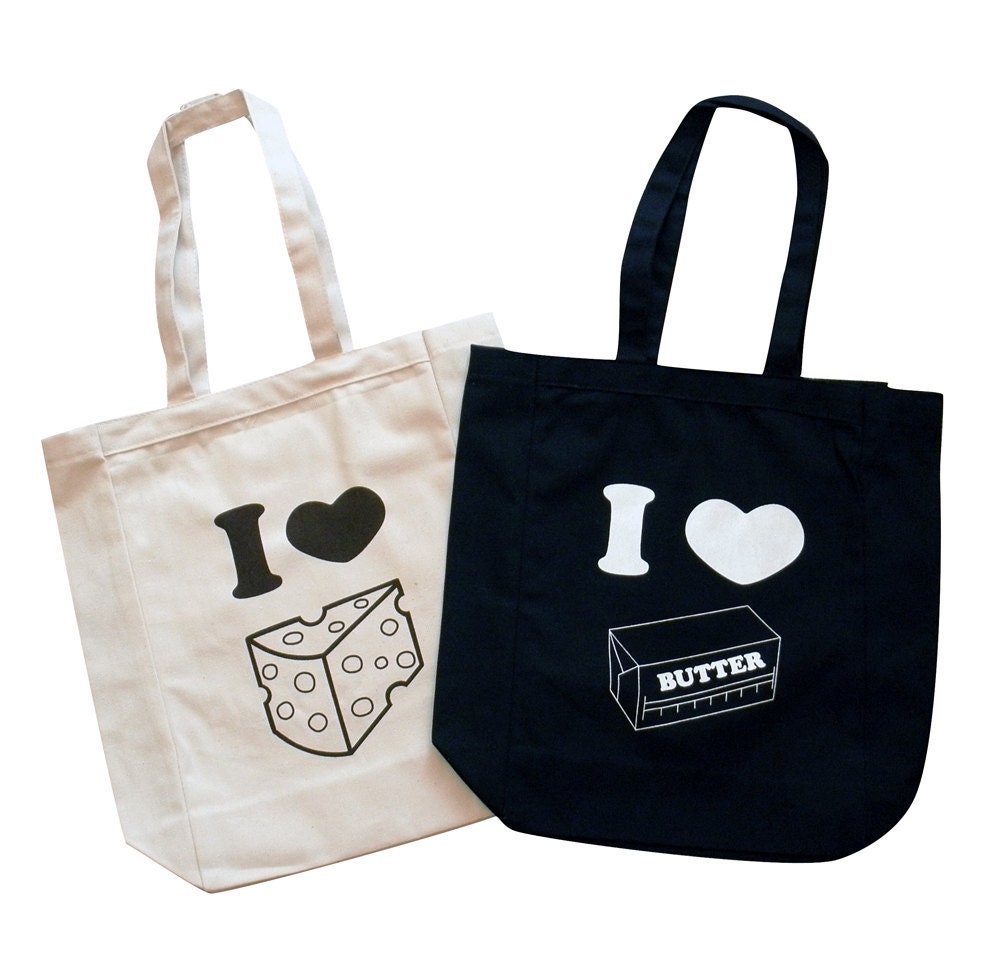Cheese and Butter Bags - Set of TWO Grocery Tote Bags - Eco Friendly Totes
