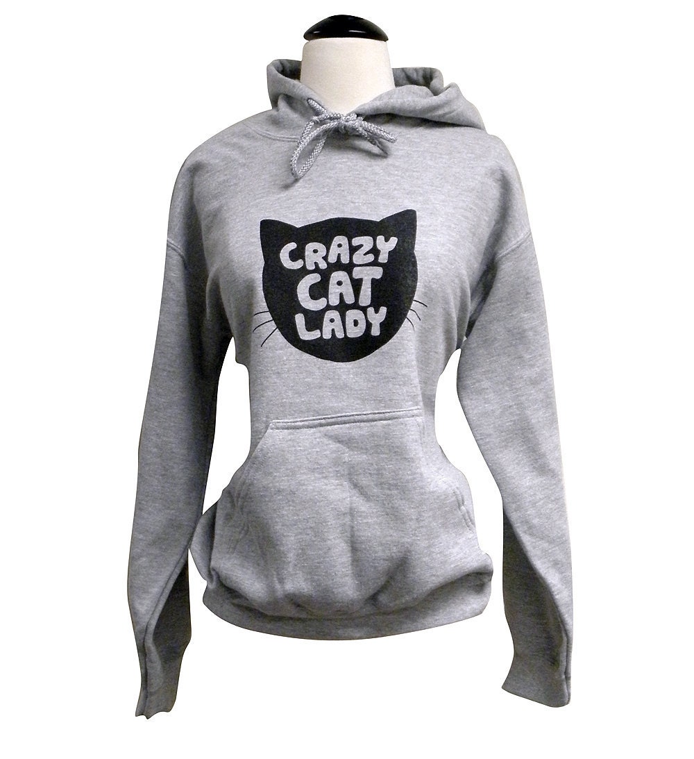 Crazy Cat Lady Hoodie - CAT Silhouette Grey Sweatshirt - Unisex Sizes S, M, L, XL