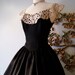 50s Dress / 50s Party Dress / Vintage 1950s Black Taffeta Party New Look Prom Dress with White Lace and Rhinestones Size S