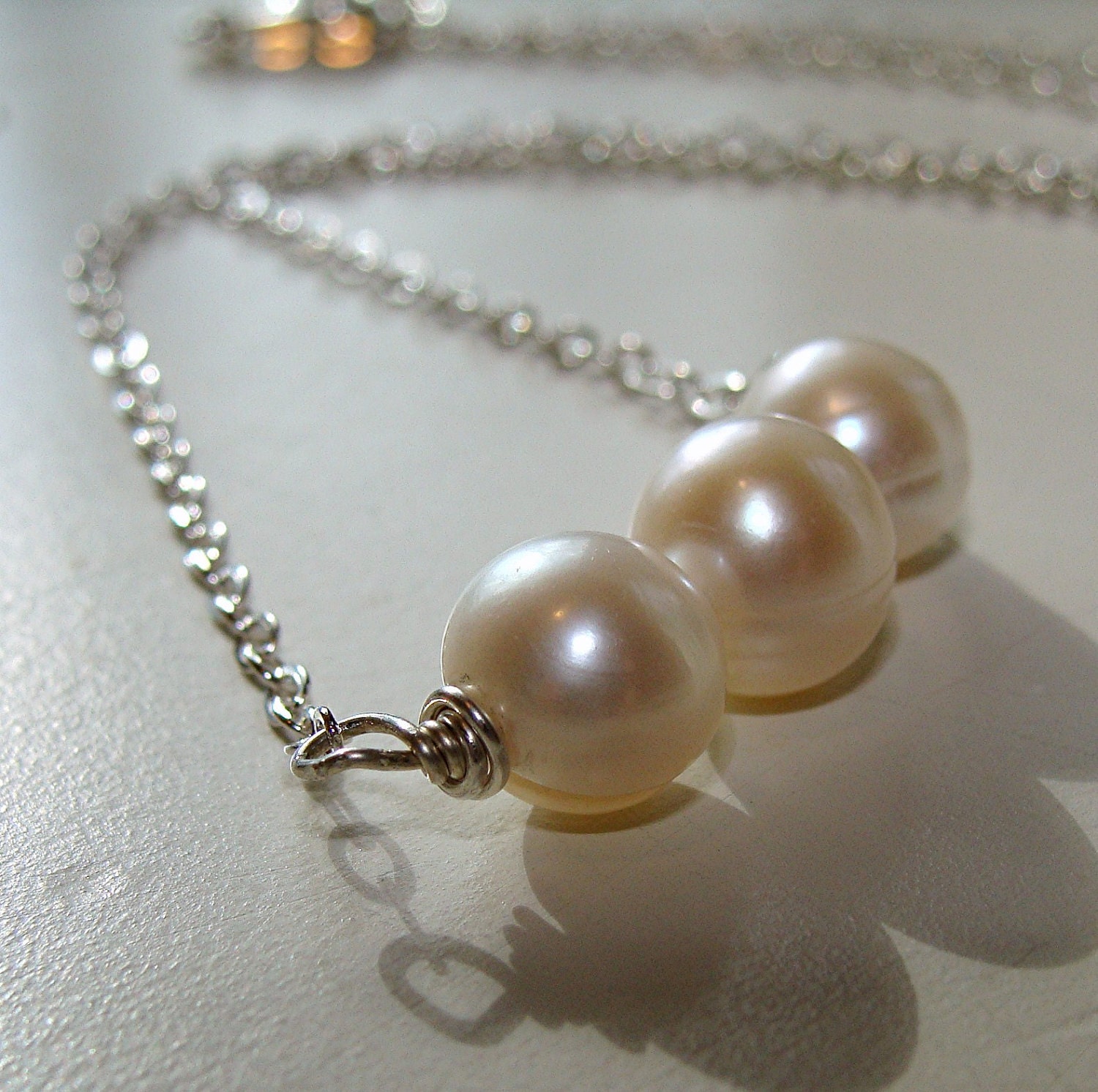 Round Freshwater Pearl Swing Choker Necklace - Argentium sterling silver