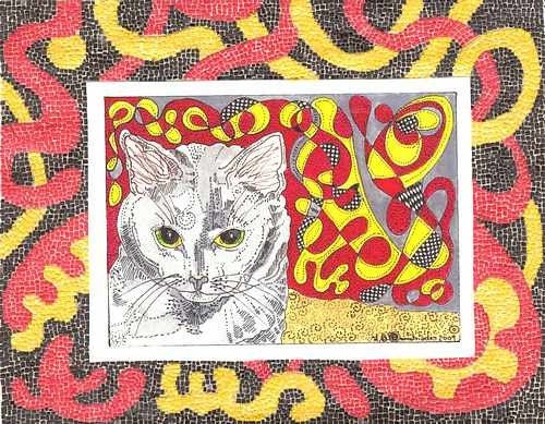 Fluffy the Grey Kitty Print Card  BY THEODORA