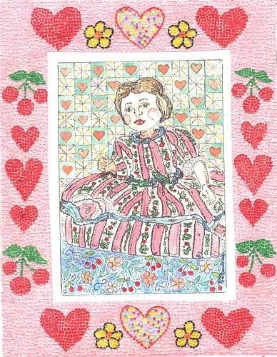 Hitty Doll with Mosaic Border  BY THEODORA