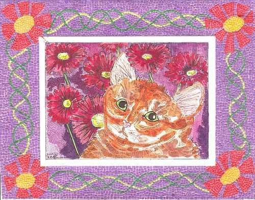 Cat with Micro Mosaic Border by Theodora