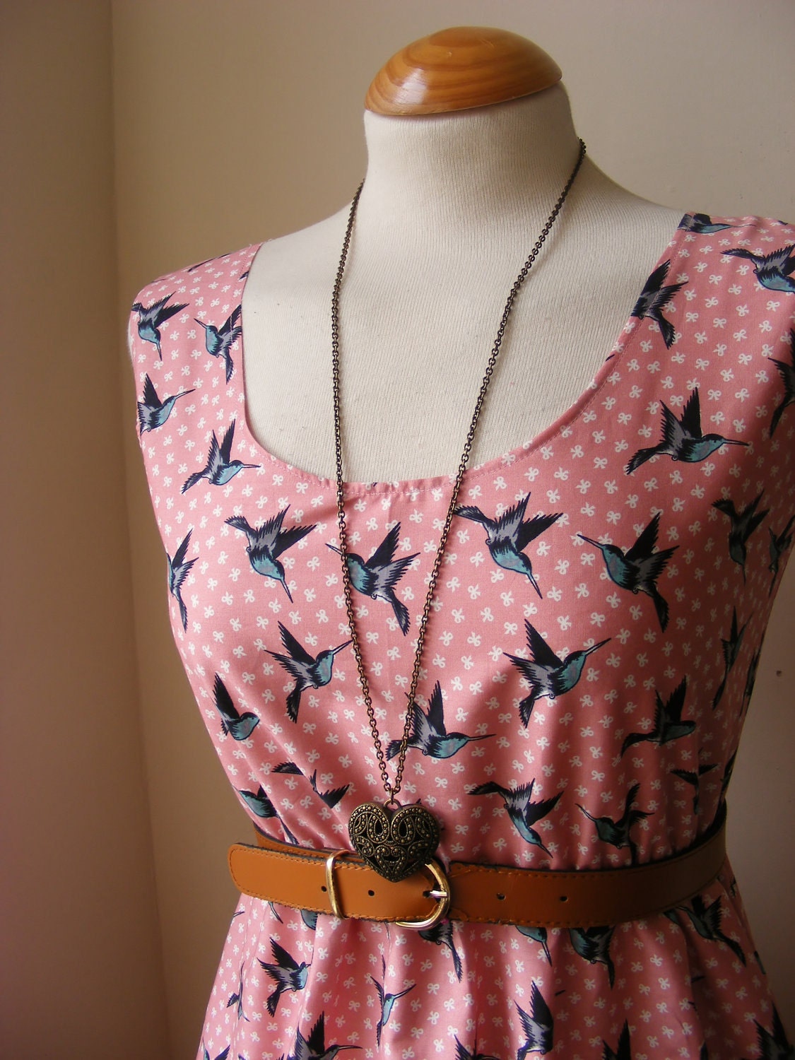 Hummingbird Bird Dress in Pink / Handmade / Choose your size