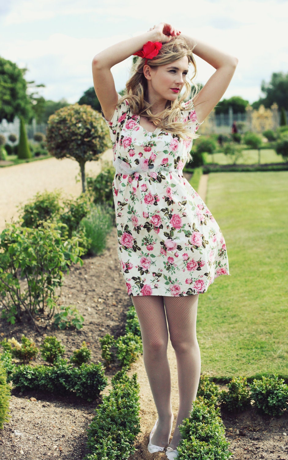 Jennifer Lilly Beautiful Handmade Vintage Inspired Cherry Blossom Rose Dress // BoHo Woodland Whimsical Quaint Fairytale Dress (S,M)