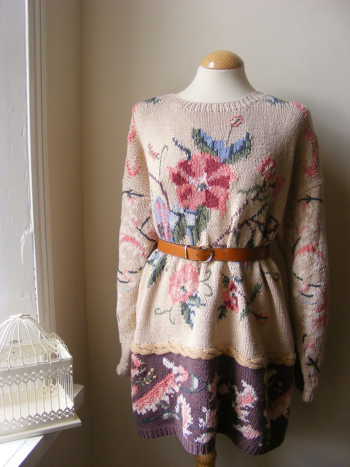 Beautiful Bohemian Vintage Retro Slouchy Flower Kitsch Boho Cute Long Boho Sweater...Jumper Hipster Bohemian Woodland (Large)
