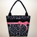Small skull purse, pink hearts black white, tote bag