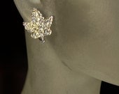 1960s Coro Silver Tone Screwback Rhinestone Leaf Earrings