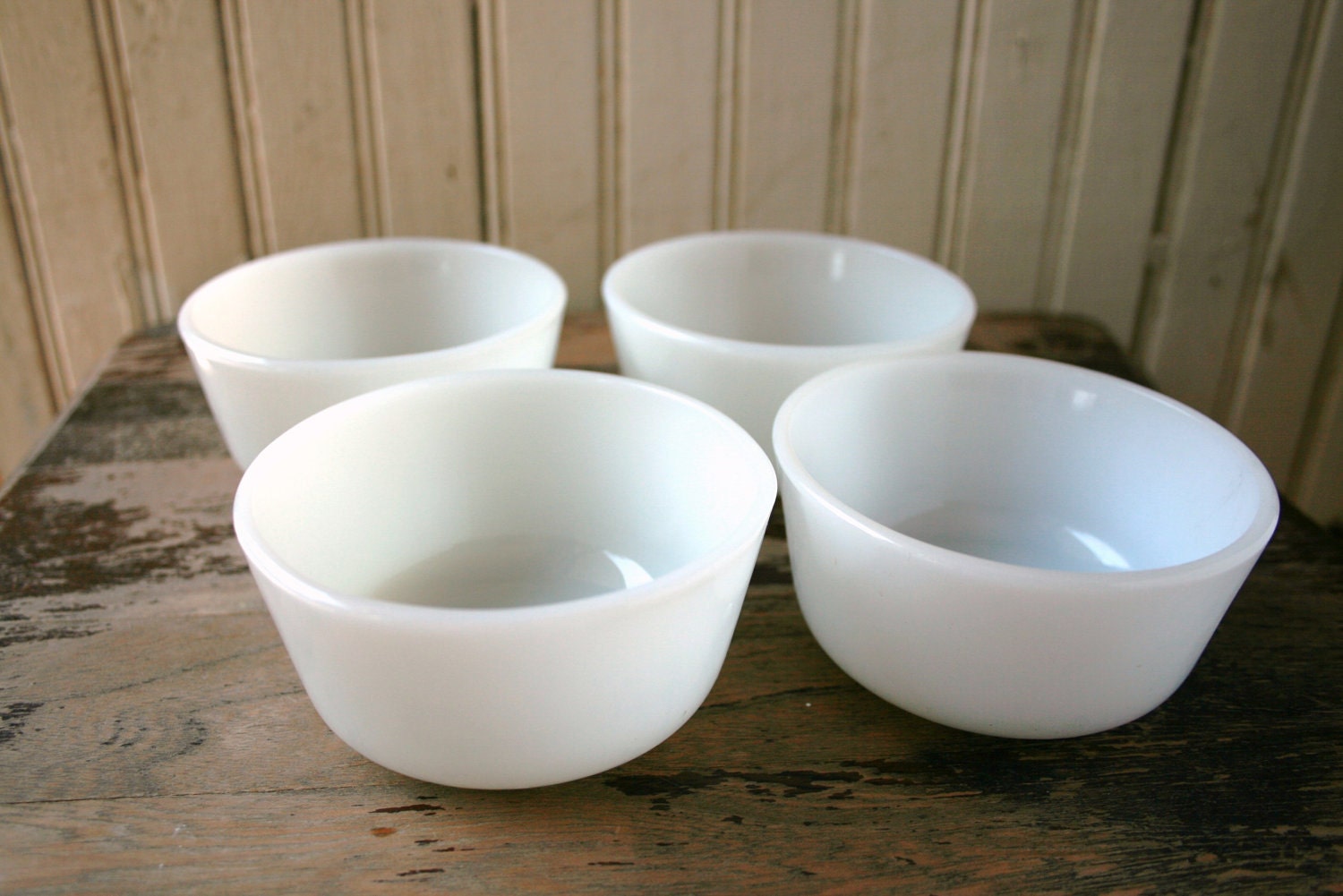 Milk Glass Custard Bowls - Set of Four - Anchor Hocking Fire King