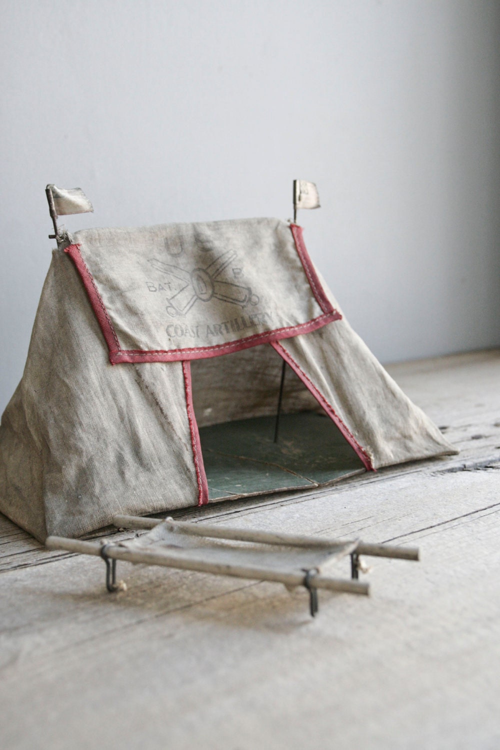 antique toy army tent & cots