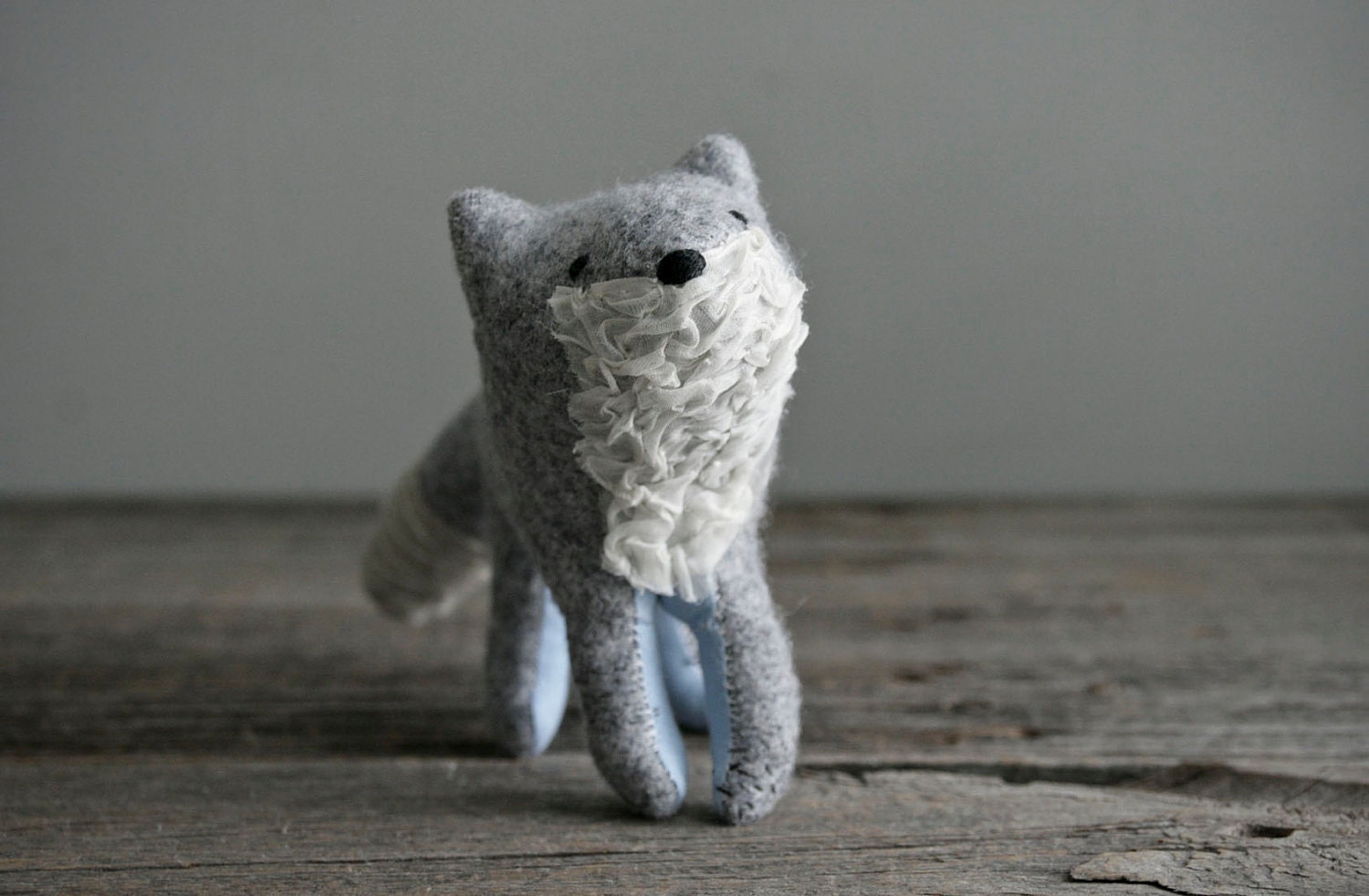 young grey fox soft sculpture animal