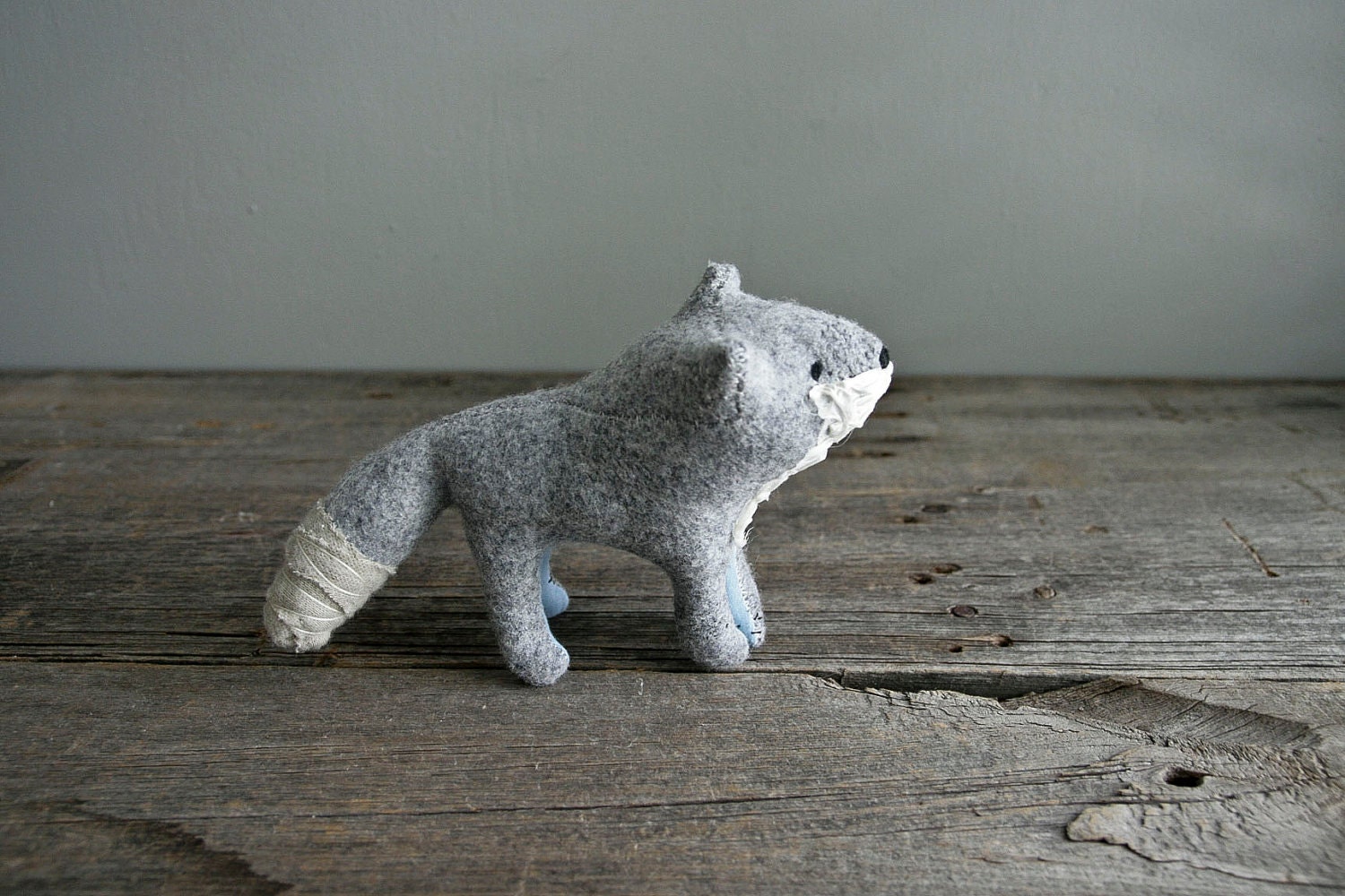 young grey fox soft sculpture animal