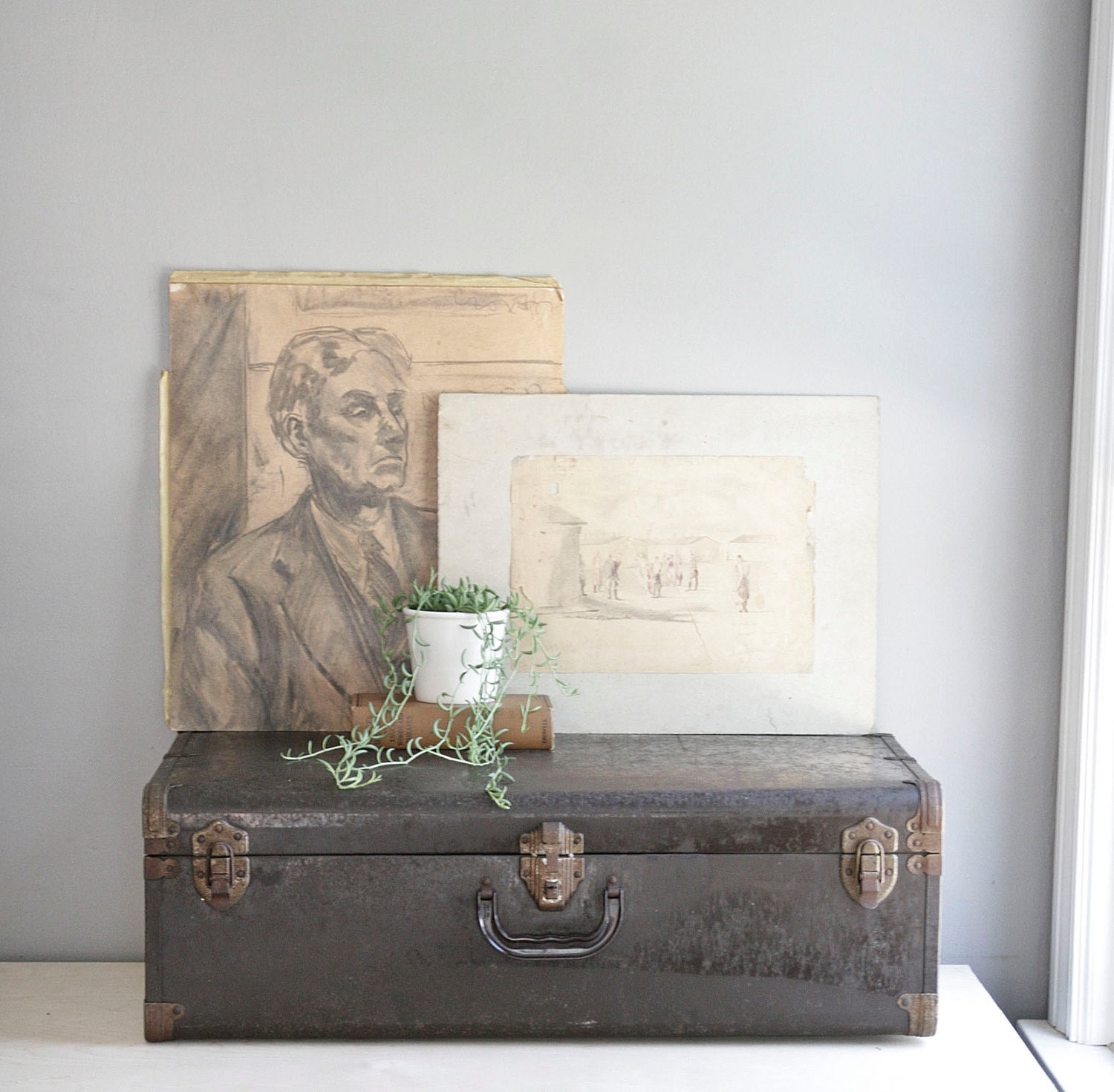 large vintage hardside suitcase / salesman's sample case