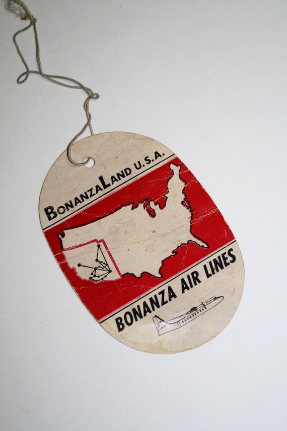 Buy airlines charging for carry ons - Vintage 60's BONANZALAND USA Bonanza Air Lines baggage tag,carry on Baggage label tag,Oval tag, Travel RARE find, Pan Am, Mad Men era