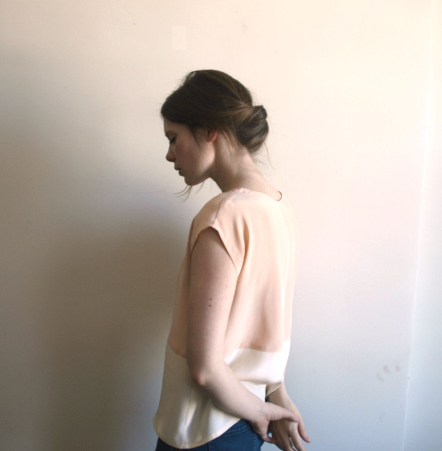Petal and Cream Color Block Blouse - Handmade