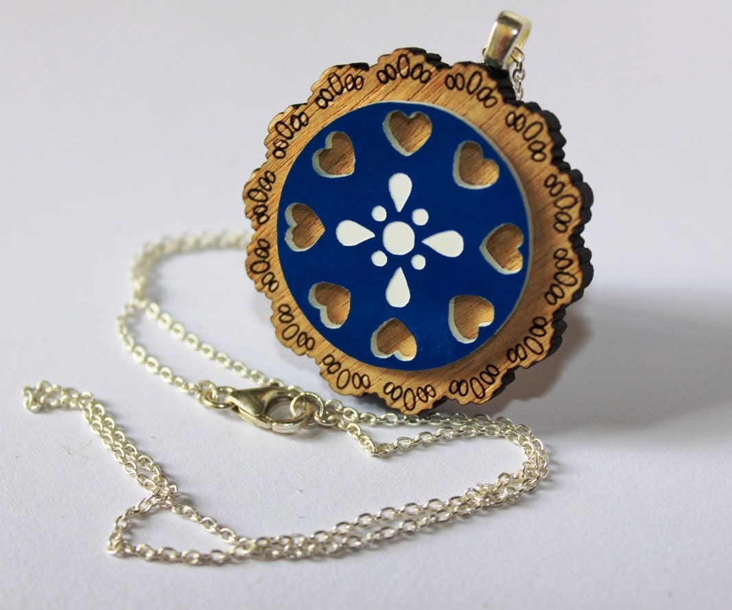 Blue and Hearts Doily Necklace