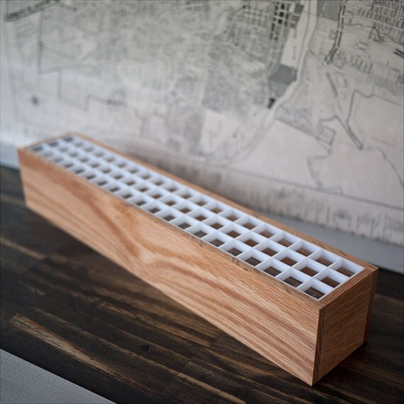60 Section Low-Profile Oak Utensil Holder