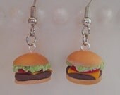 Cheeseburger Earrings - Mini Food Jewelry - Polymer Clay