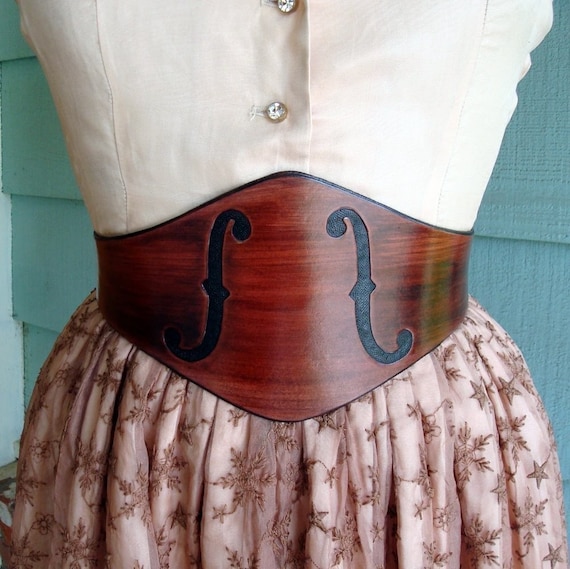 The MUSE Tooled Leather Wide Mahogany Violin F-holes Belt