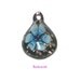 Large Artisan Glass Pendant Blue Flower on Black