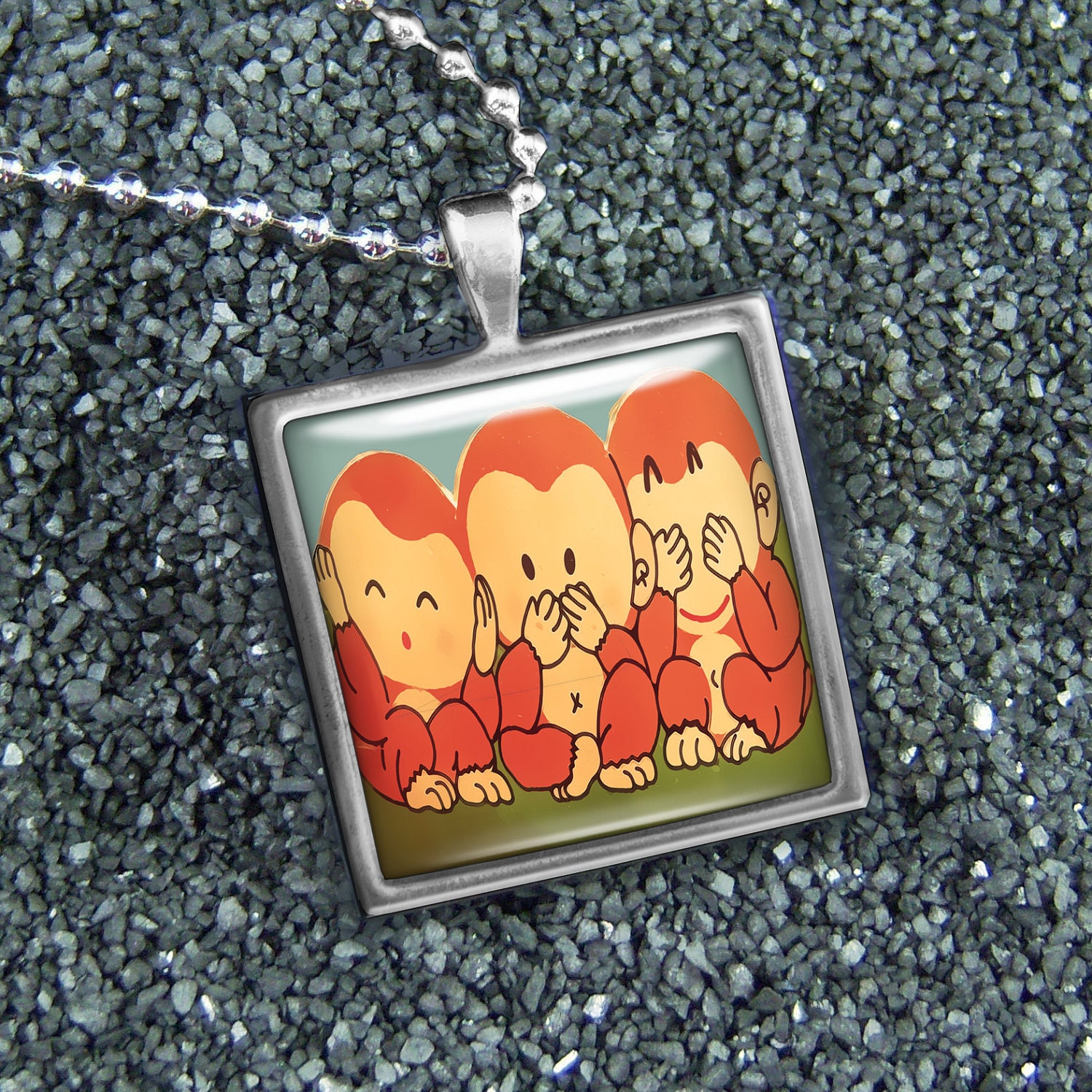 Three Wise Monkeys See No Evil Silver Necklace S-118