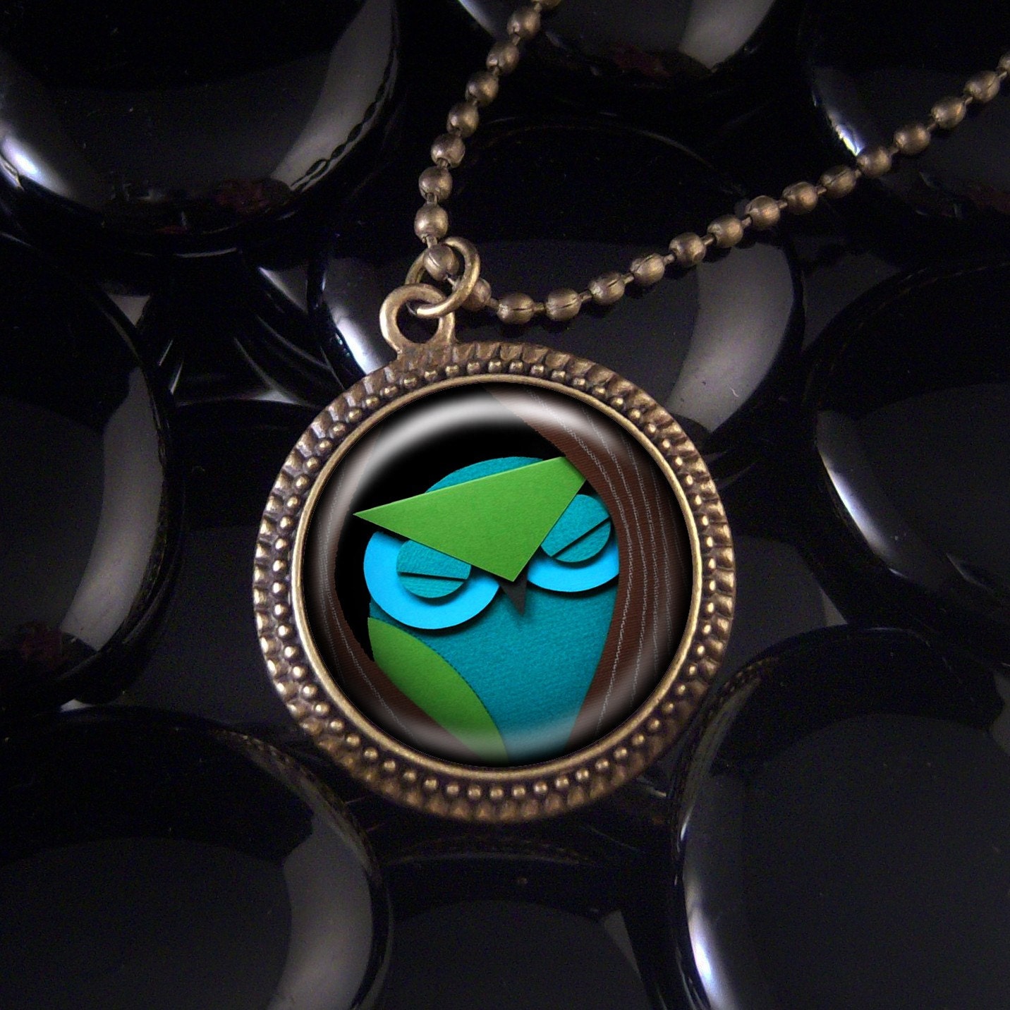Antique Bronze Paper Craft Owl & Tree Pendant Necklace 77-RF