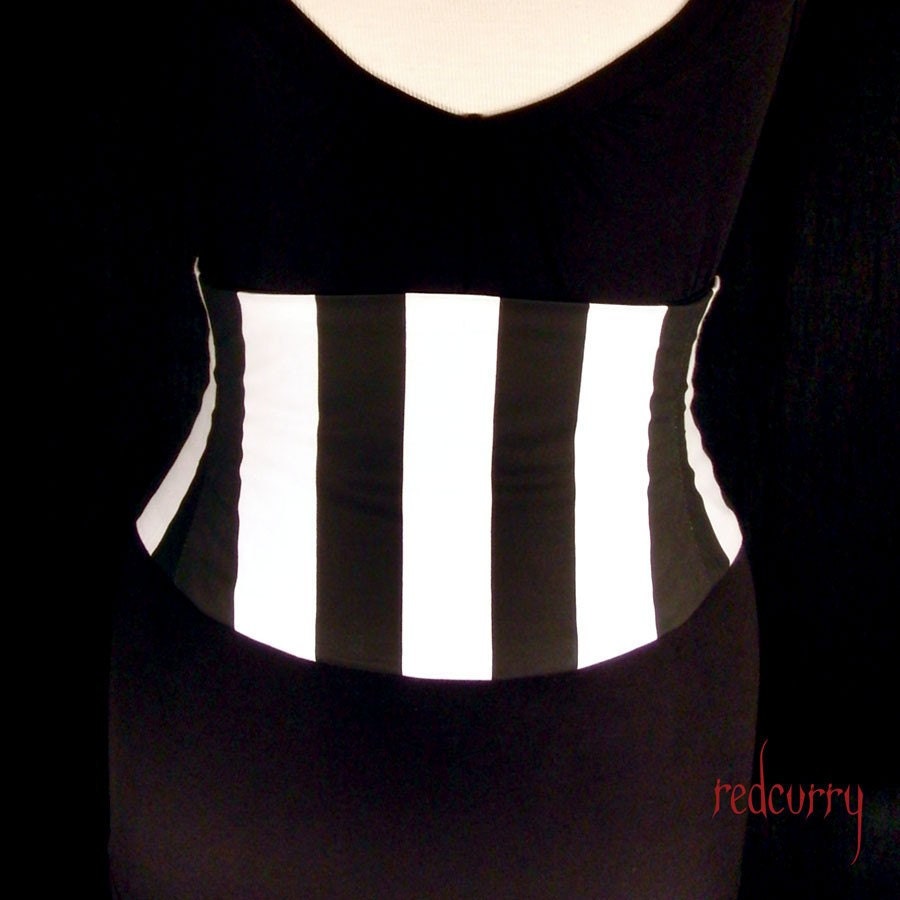 Pirate Corset Waist Cincher Belt - Any Size Giant Black and White Striped Custom