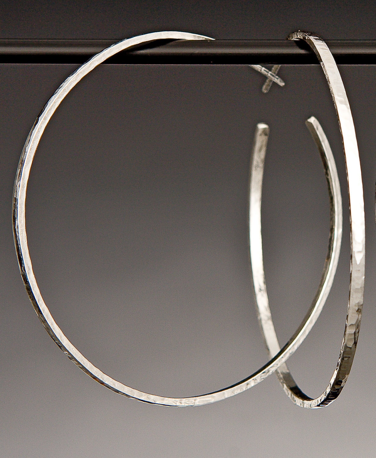Large Solid Sterling Silver Hammered Hoop Earrings , 5cm Circle