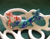 Cwazy Catfish Bowl With Holes pottery bowl-whimsical-home decor-tabby cat-mermaid-mercat-beach decor