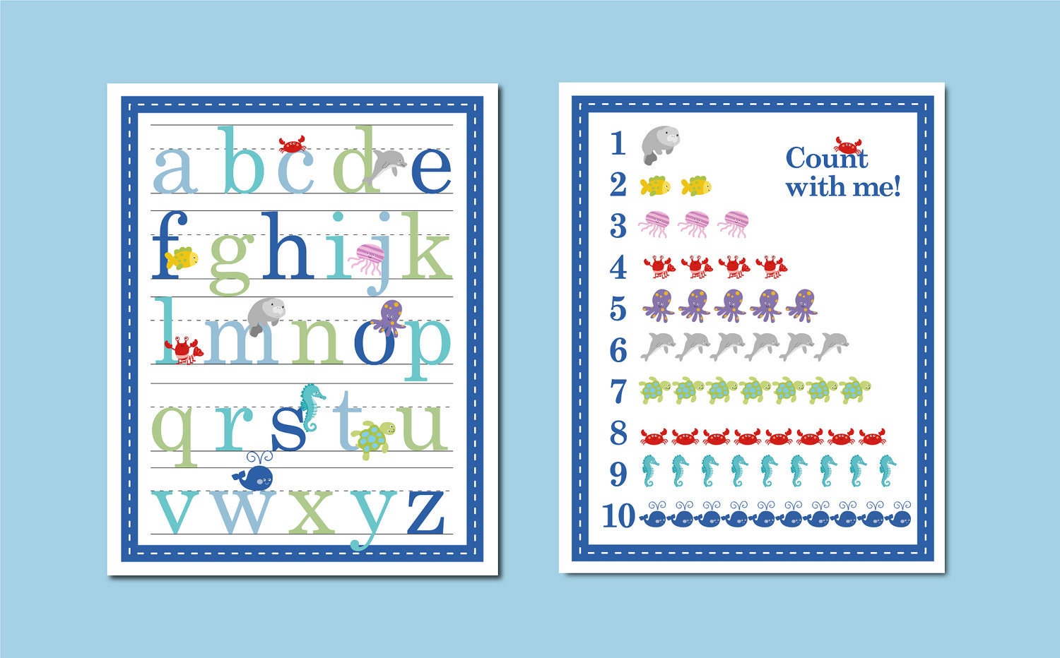 11x14 Ocean Sealife Alphabet and Number Counting Poster